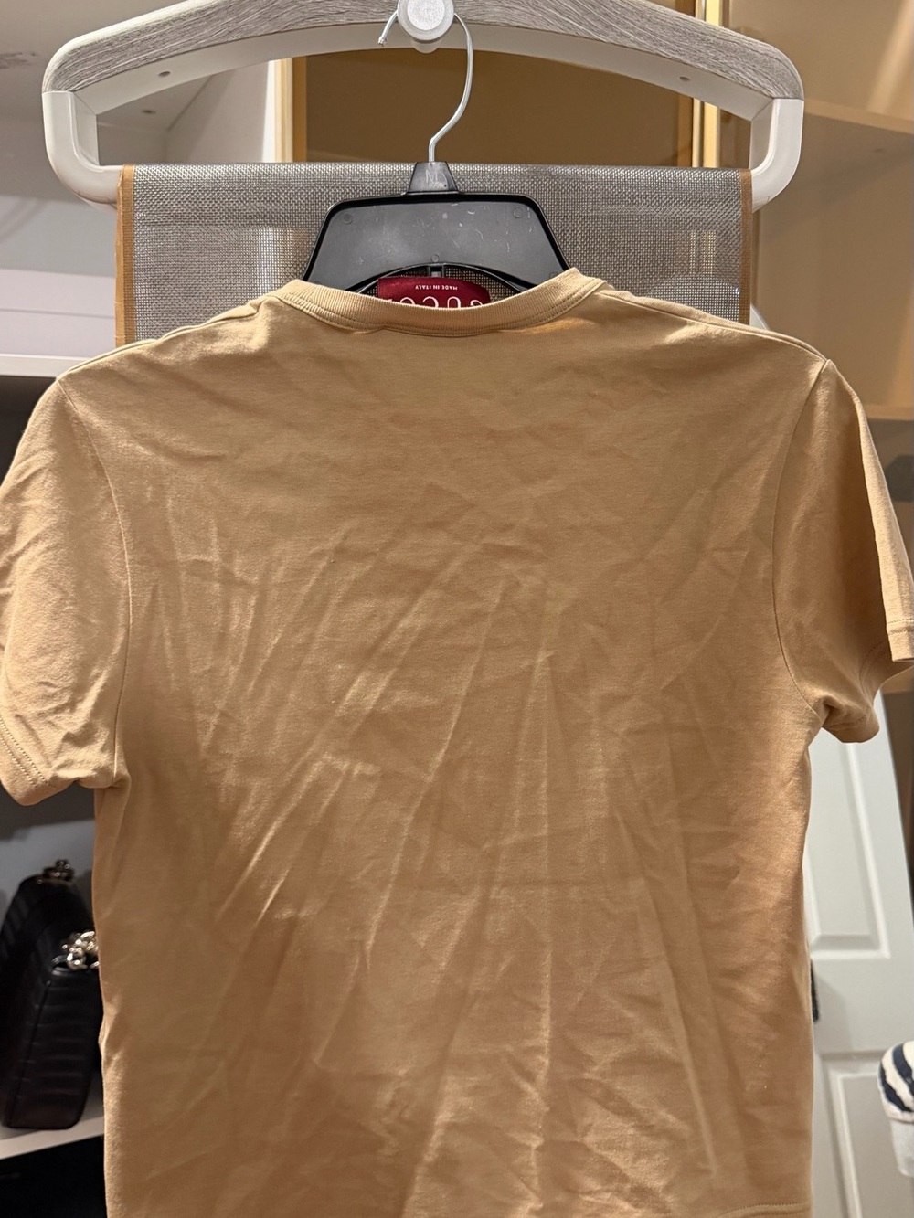 Gucci Tan Short Sleeve Logo Crewneck Tee with Pink & Blue Accents - Picture 2 of 4